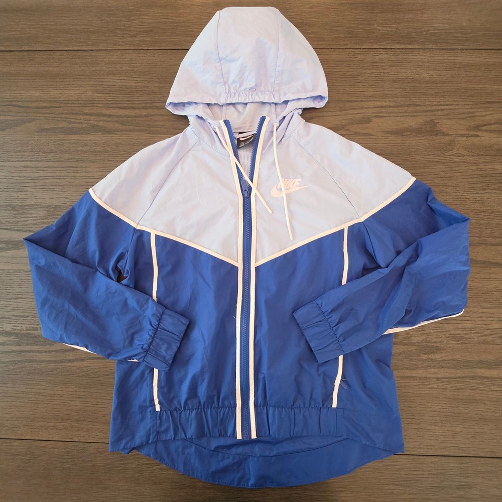 Nike Sportswear Windrunner Blue Chevron Full Zip Hooded Jacket Womens Medium